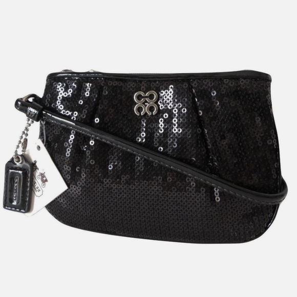 Coach Black Sequined Wristlet - 6.25" L x 5.25" H x 1" D - Picture 1 of 11